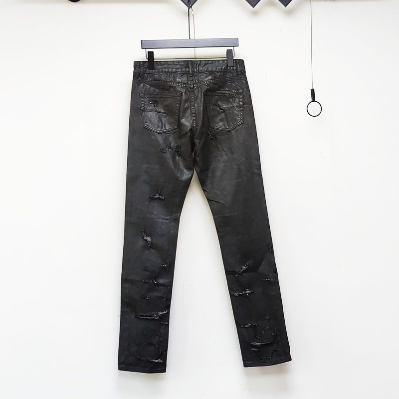 Pantalone u vinil stilu s oštećenim voskom premazom, poderane, oprane, slim fit, na skladištu