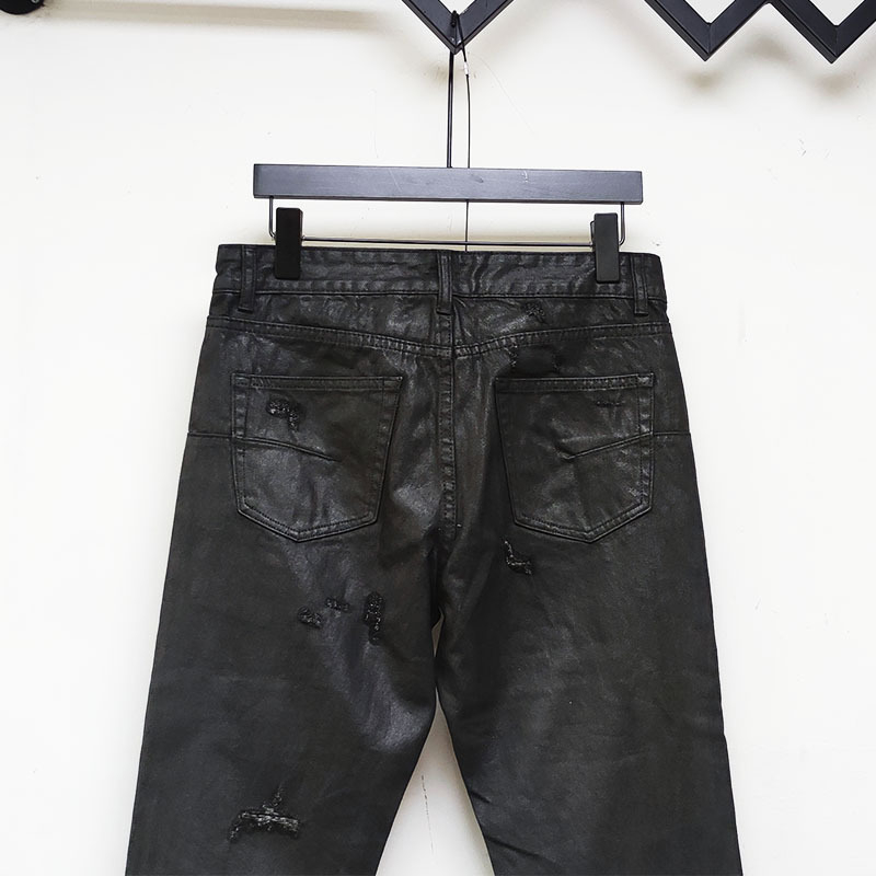 Pantalone u vinil stilu s oštećenim voskom premazom, poderane, oprane, slim fit, na skladištu