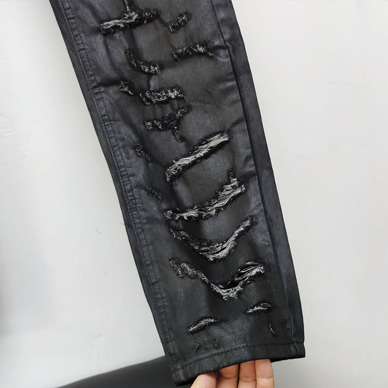 Pantalone u vinil stilu s oštećenim voskom premazom, poderane, oprane, slim fit, na skladištu