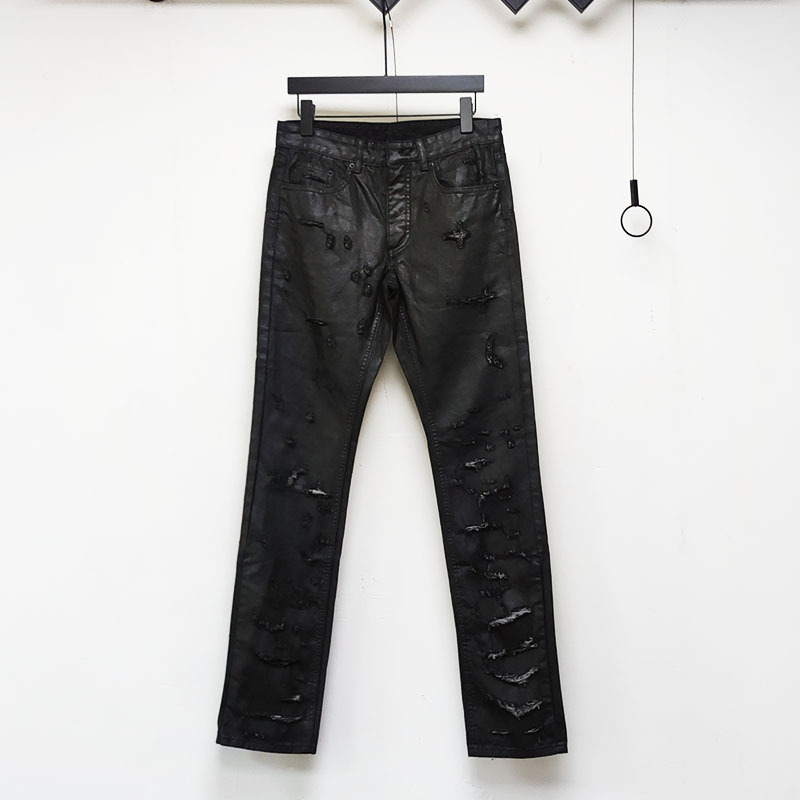Pantalone u vinil stilu s oštećenim voskom premazom, poderane, oprane, slim fit, na skladištu