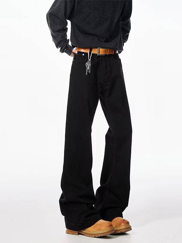 Cleanfit Черни дънки със скосен крак Bootcut за мъже, винтидж vibe, деним, ежедневни дълги панталони