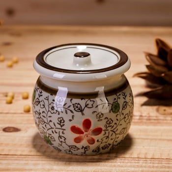 Keramički set posuda za začine: posuda za šećer i posuda za sol, ručno oslikani, s priloženom žličicom, japanski retro stil.