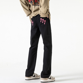 Crne muške traperice ravnog kroja, proljeće, američki street stil s retro vibrom, Slim fit, plus veličina