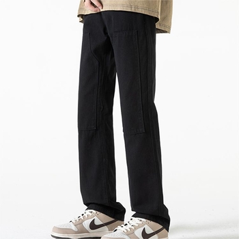 Crne muške traperice ravnog kroja, proljeće, američki street stil s retro vibrom, Slim fit, plus veličina