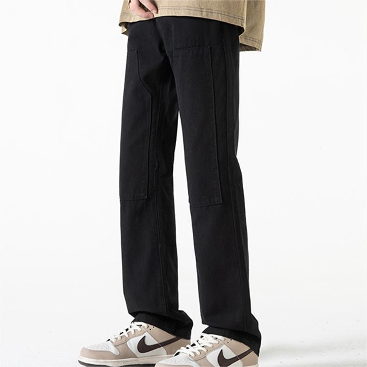 Crne muške traperice ravnog kroja, proljeće, američki street stil s retro vibrom, Slim fit, plus veličina