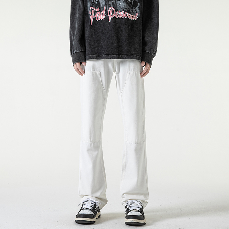 Crne muške traperice ravnog kroja, proljeće, američki street stil s retro vibrom, Slim fit, plus veličina