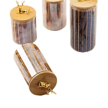 Staklena zatvorena posuda, boja šampanjca, nordijski minimalistički dizajn, prugasti uzorak, 501–800 ml