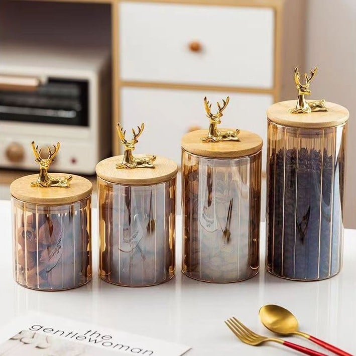 Staklena zatvorena posuda, boja šampanjca, nordijski minimalistički dizajn, prugasti uzorak, 501–800 ml