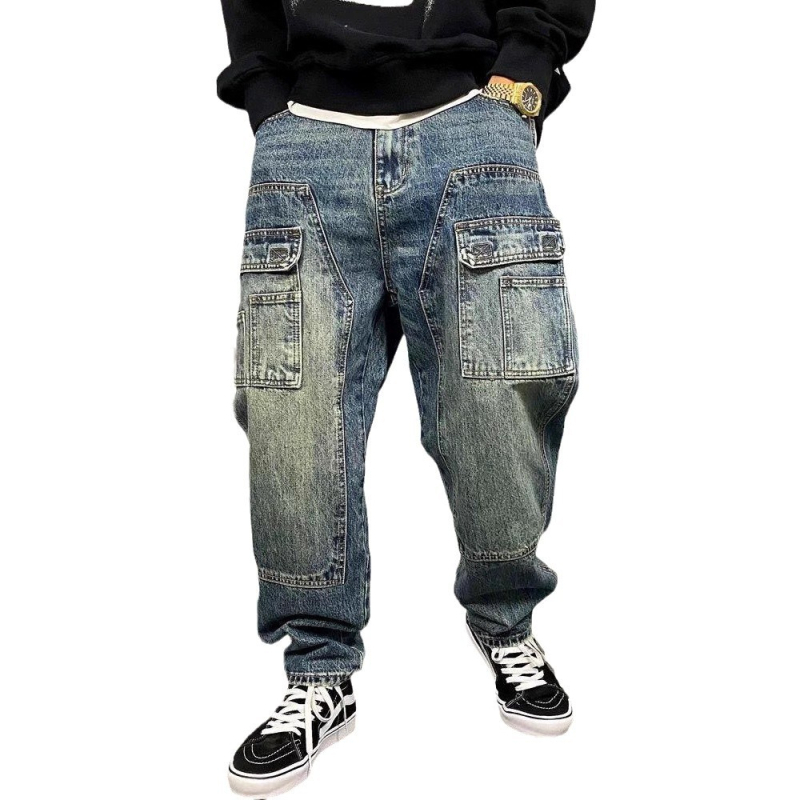 Мъжки дънки с прави крачоли, свободен силует, винтидж деним с измит ефект, градски стил