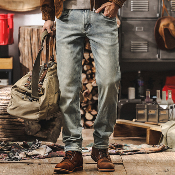 Muške traperice u američkom retro stilu, oprane, ravni kroj, slim fit, jesenske casual hlače 2025