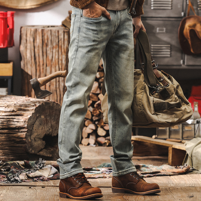 Muške traperice u američkom retro stilu, oprane, ravni kroj, slim fit, jesenske casual hlače 2025