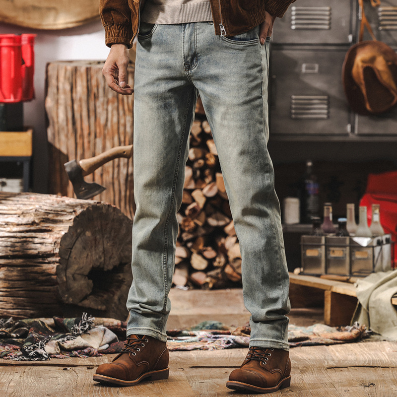 Muške traperice u američkom retro stilu, oprane, ravni kroj, slim fit, jesenske casual hlače 2025
