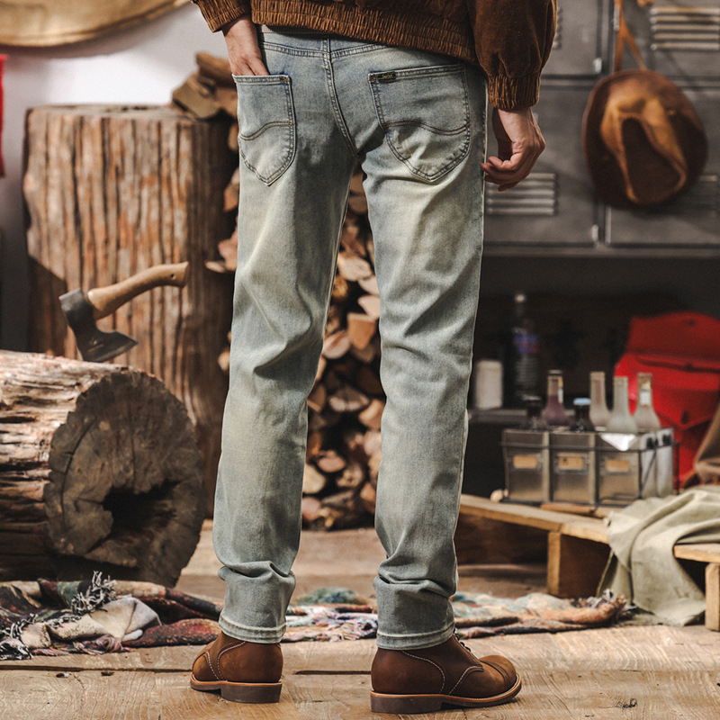 Muške traperice u američkom retro stilu, oprane, ravni kroj, slim fit, jesenske casual hlače 2025
