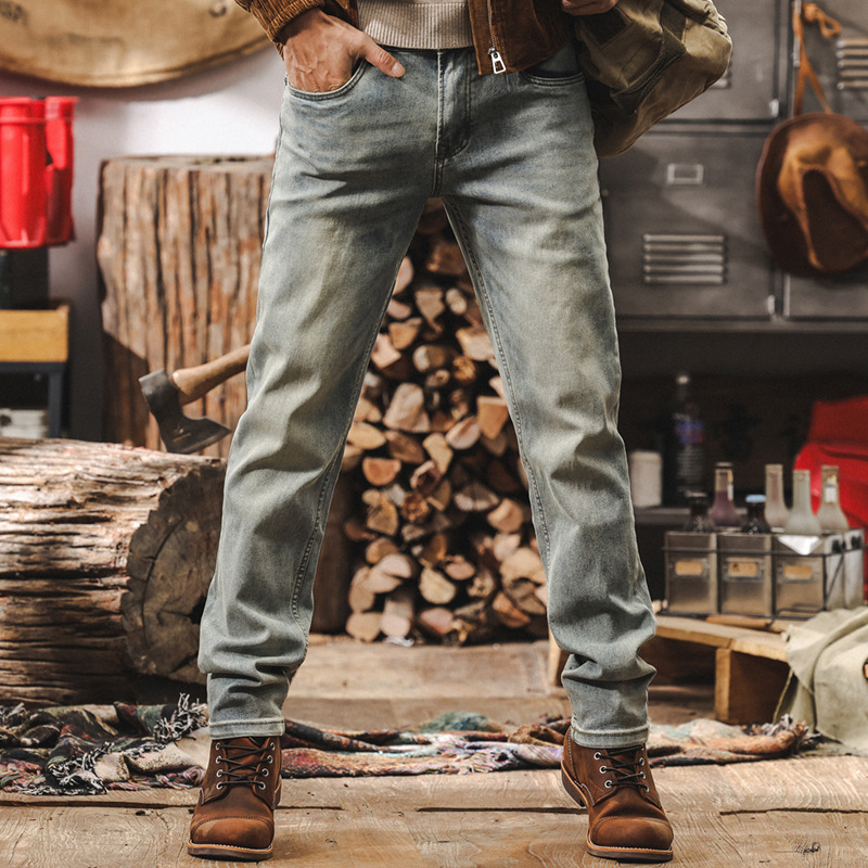 Muške traperice u američkom retro stilu, oprane, ravni kroj, slim fit, jesenske casual hlače 2025
