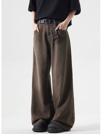 Muške traperice u američkom stilu, vintage pranje smeđe, opuštena casual silueta, straight do wide-leg kroja, pamuk denim