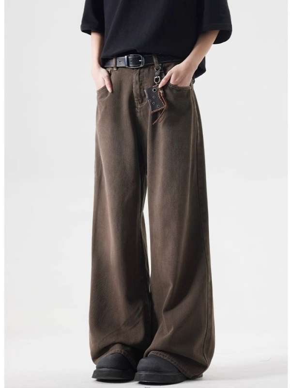 Muške traperice u američkom stilu, vintage pranje smeđe, opuštena casual silueta, straight do wide-leg kroja, pamuk denim