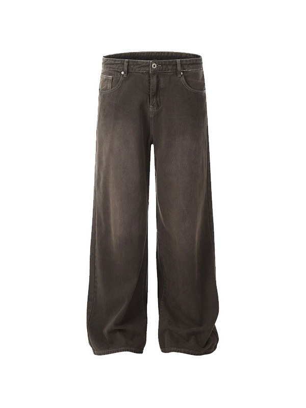 Muške traperice u američkom stilu, vintage pranje smeđe, opuštena casual silueta, straight do wide-leg kroja, pamuk denim