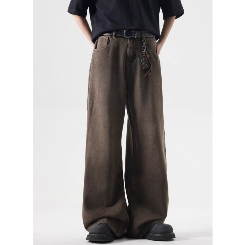 Muške traperice u američkom stilu, vintage pranje smeđe, opuštena casual silueta, straight do wide-leg kroja, pamuk denim