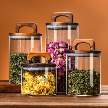 Staklena posuda za zrna kave i čaj od visokou borosilikatnog stakla, zapečaćena, moderni minimalistički dizajn, kapacitet 301–500 ml