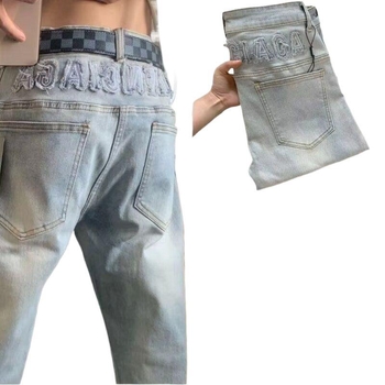 Muške traperice s izvezenim slovima, influencer stil, američki stil, slim fit, ravni kroj