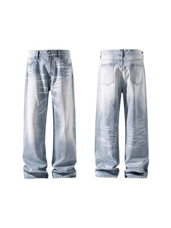 Muške svijetle traperice u street retro stilu, opušten kroj, velika veličina, ravni kroj, do poda, jesenski stil