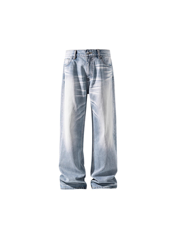 Muške svijetle traperice u street retro stilu, opušten kroj, velika veličina, ravni kroj, do poda, jesenski stil