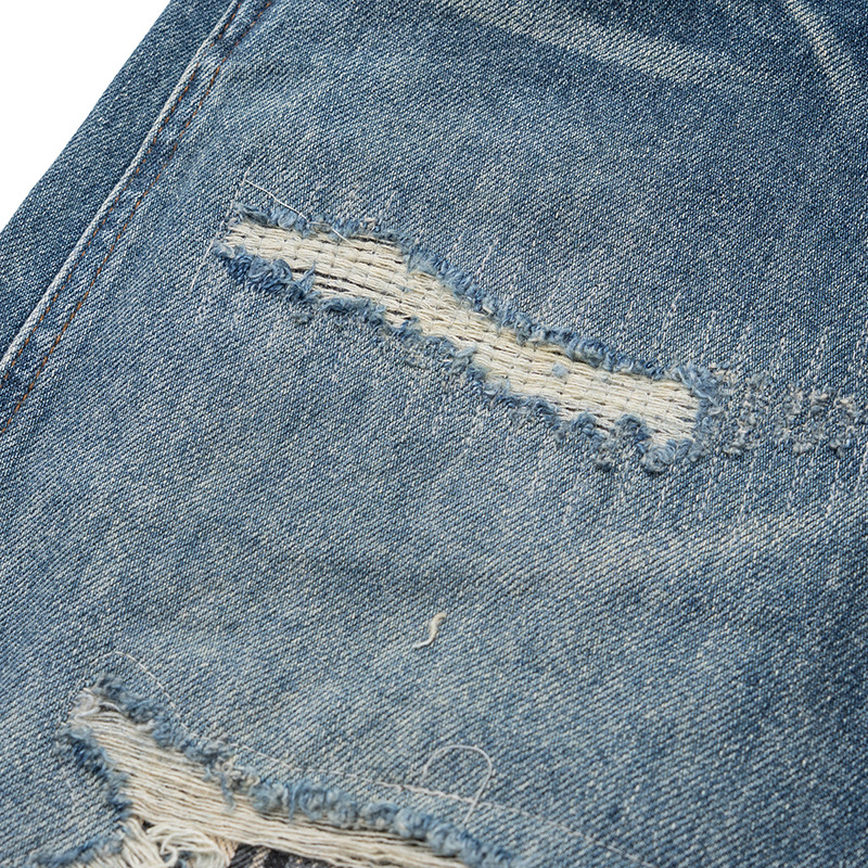 Yidao Vintage мъжки дънки, пролет 2026, американски ретро distressed патчворк с котешки мустаци, свободна кройка
