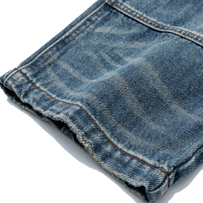 Yidao Vintage мъжки дънки, пролет 2026, американски ретро distressed патчворк с котешки мустаци, свободна кройка