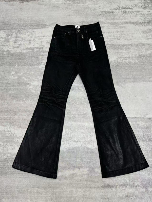 2025RO Ръчно восъчени черни дънки с гумирано покритие, Slim Bootcut за мъже, дълги до пода със слоест подгъв