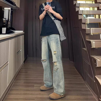 Retro poderane traperice za muškarce, visoki struk, ljetne vintage denim hlače, američki stil, blago šire nogavice