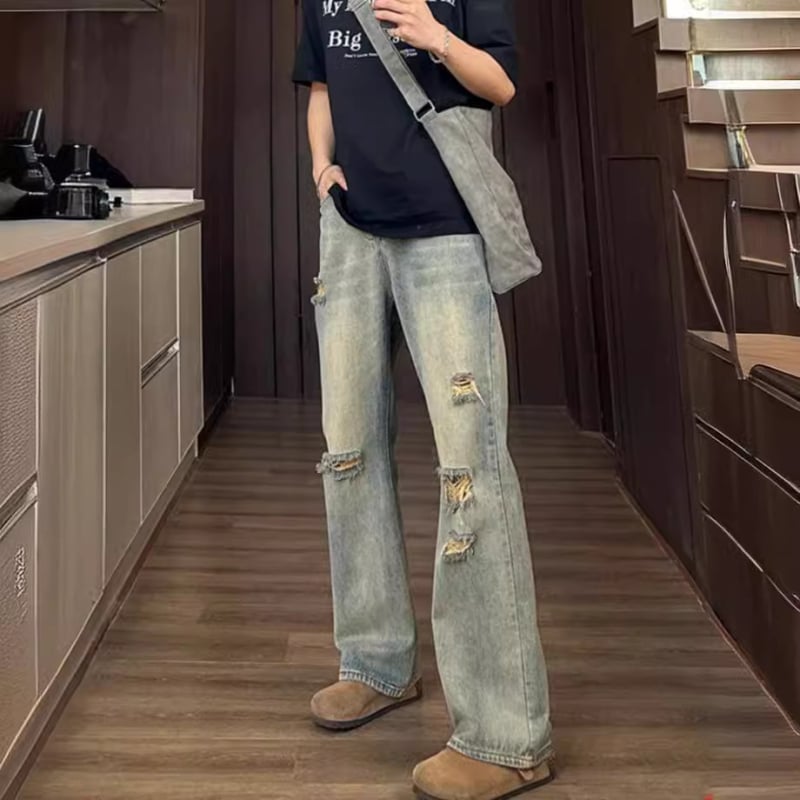 Retro poderane traperice za muškarce, visoki struk, ljetne vintage denim hlače, američki stil, blago šire nogavice