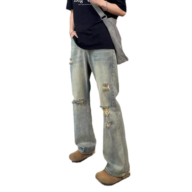 Retro poderane traperice za muškarce, visoki struk, ljetne vintage denim hlače, američki stil, blago šire nogavice