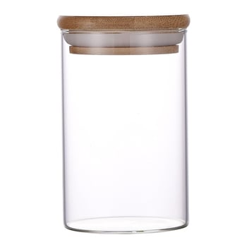 Stakleni borosilikatni spremnik s poklopcem, prozirni čajni spremnik s navojnim otvorom od drveta akacije, 301–500 ml