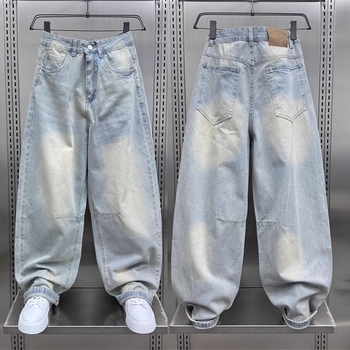 Muške široke traperice američki stil, proljeće-ljeto, ispran gradient, opuštena silueta, ravni kroj, gradski stil