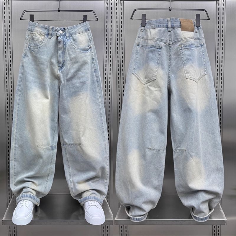 Muške široke traperice američki stil, proljeće-ljeto, ispran gradient, opuštena silueta, ravni kroj, gradski stil