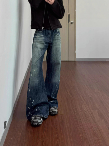 Мъжки дънкови джинси с принт Splash Ink, Cleanfit кройка, bootcut широки крачоли, уличен стил
