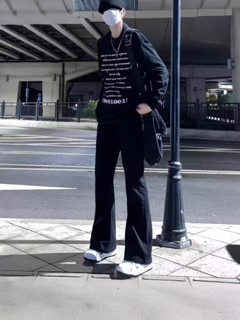 Черни мъжки дънки Bootcut с подплата от флийс за зима, висока талия, леко разширение към крака