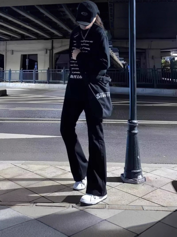 Черни мъжки дънки Bootcut с подплата от флийс за зима, висока талия, леко разширение към крака