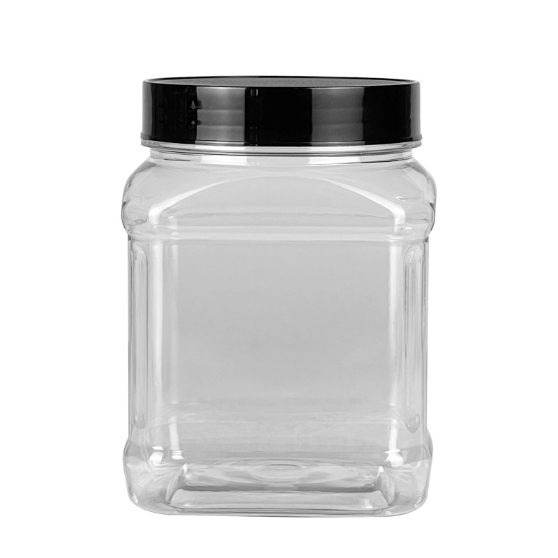900 ml квадратна прозрачна бутилка PET с широк отвор и завинтваща се капачка за съхранение на мед, ядки и бонбони