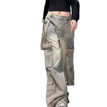Muške traperice s više džepova u streetwear stilu, slobodan kroj, široke nogavice za proljeće i jesen