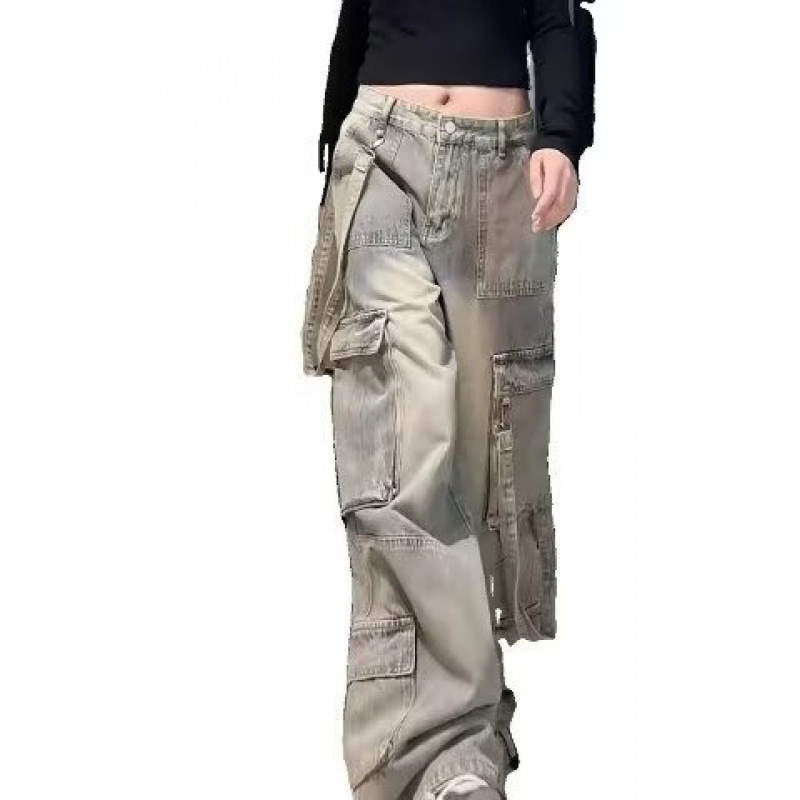 Muške traperice s više džepova u streetwear stilu, slobodan kroj, široke nogavice za proljeće i jesen