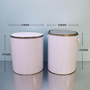 Kutija od limenke s prilagođenom tiskom za boje, ljepila i kemikalije – unutarnje zlatno vodotopno premaz, okrugla, Ø168 x 210 mm, debljina stijenke 0,25 mm, kapacitet 4 L