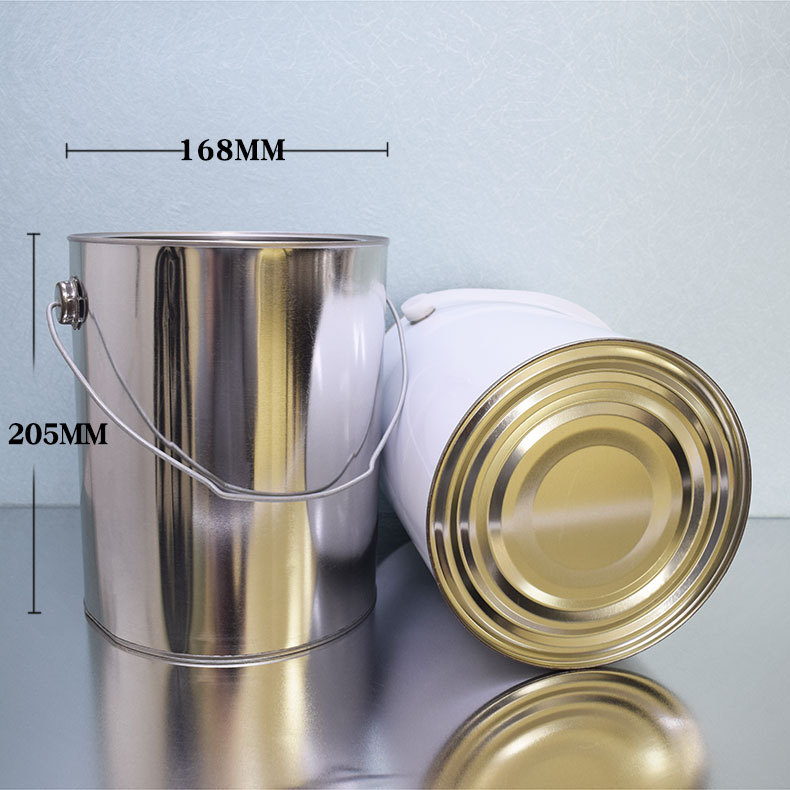 Kutija od limenke s prilagođenom tiskom za boje, ljepila i kemikalije – unutarnje zlatno vodotopno premaz, okrugla, Ø168 x 210 mm, debljina stijenke 0,25 mm, kapacitet 4 L