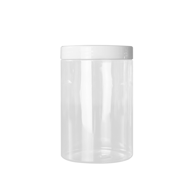 PET plastična posuda za hranu, 800 ml, široko otvaranje, skladištenje sušenog voća i žitarica, bijeli poklopac.