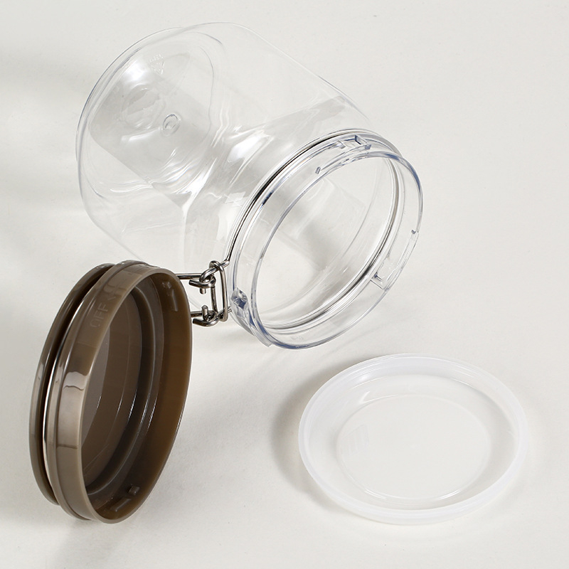 PET plastična hermetički zatvorena posuda, zapremina 1 kg, posuda za med i hranu, za orašaste plodove, žitarice i čaj; višenamjenski spremnik s poklopcem.