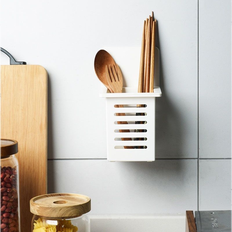 Zidni držač za štapiće, prozračan dizajn, bez bušenja, otporan na plijesan, s odvodom, kuhinja i kupaonica