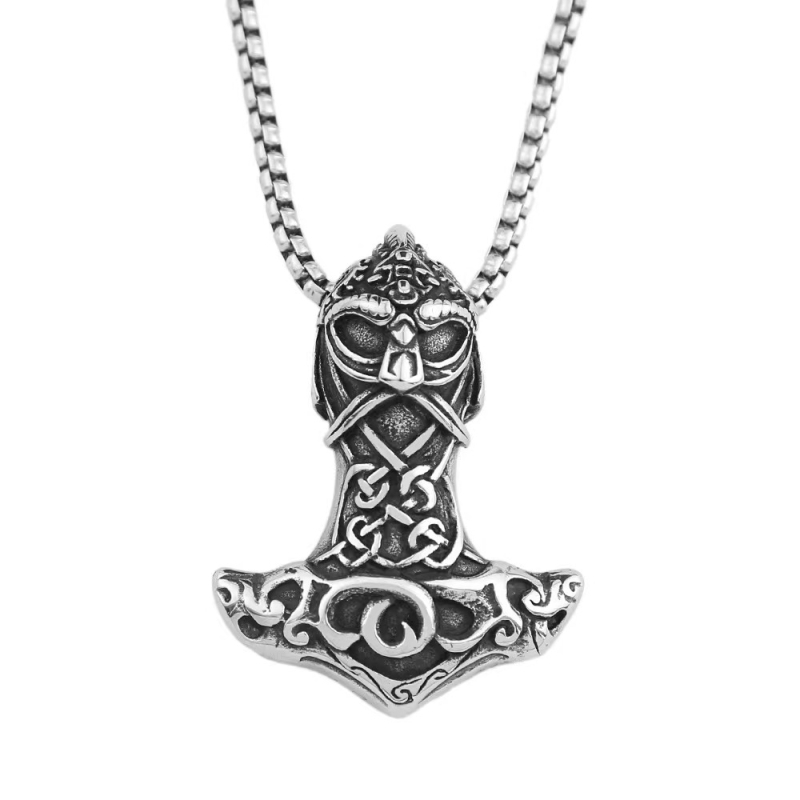 Nordijski vintage muški privjesak od nehrđajućeg čelika sa Thorovim čekićem, Viking ogrlica