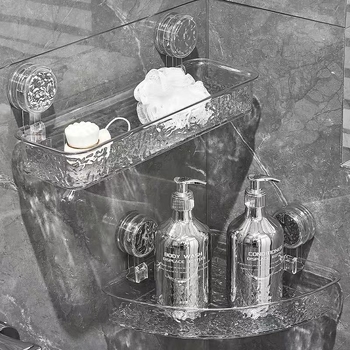Zidni stalak za kupaonicu s prislanjem – bez bušenja, dizajn valovitog vodnog toka, za gel za tuširanje i kozmetiku