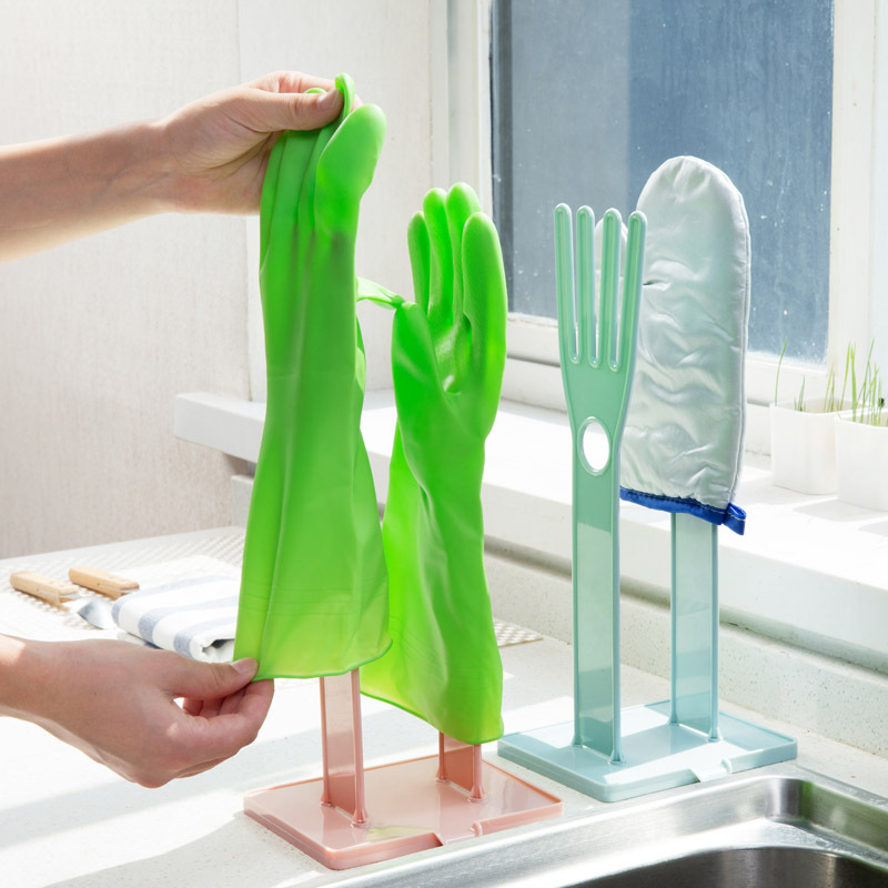 Plastični stalak za sušenje kućnih rukavica s odvodnim sudom i držačem krpa za suđe na kuhinjskom pultu