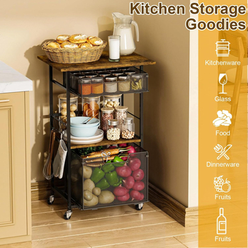 Kuhinjsko kolica s tri razine, točkicama i kočnicama, višenamjenski spremnik za pohranu